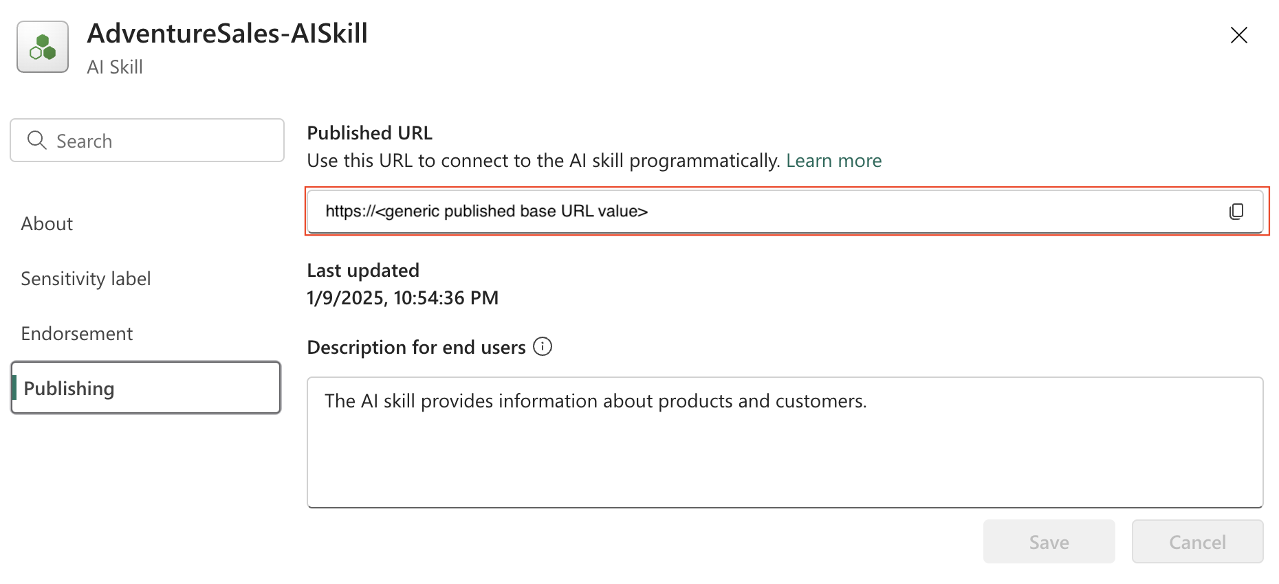 显示已发布 URL 的屏幕截图。
