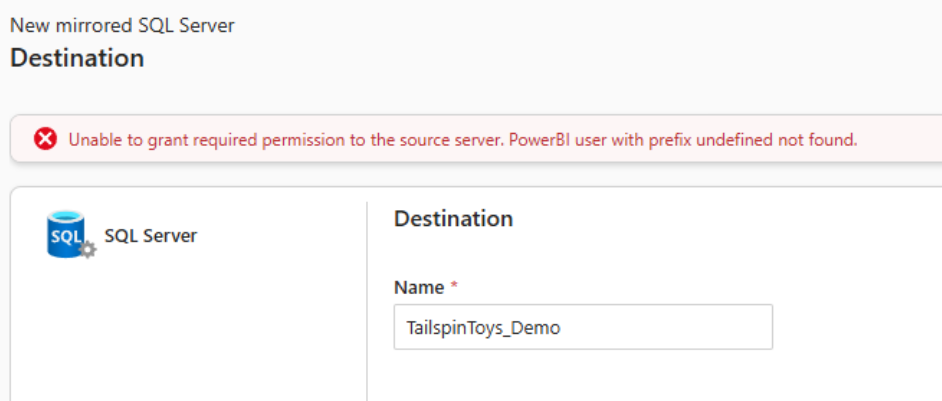 PowerBI 用户的屏幕截图，其中前缀未定义，找不到错误。