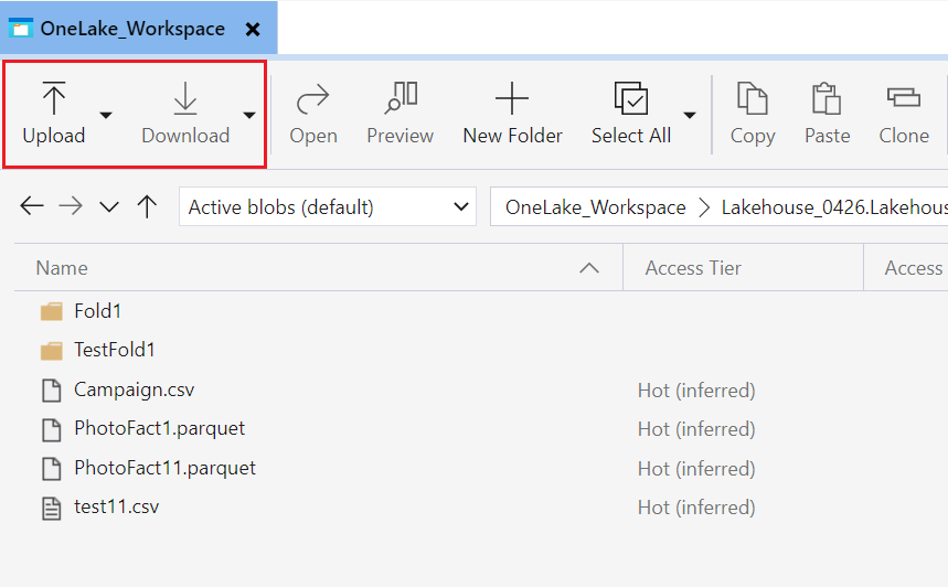 显示选择上传或下载位置的屏幕截图。