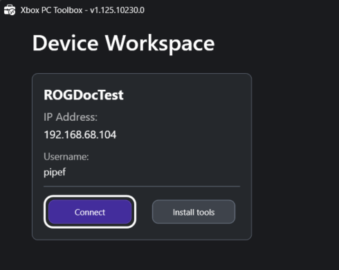 “连接设备工作区”屏幕 