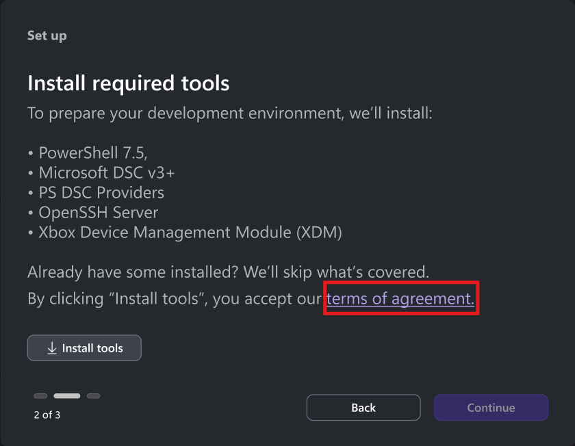 Xbox 电脑工具箱应用设置先决条件安装屏幕