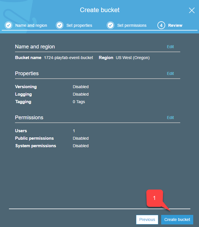 Amazon S3 - Create bucket - 检查设置