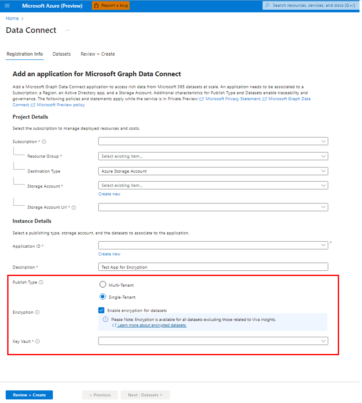Azure 门户的屏幕截图，其中包含 Azure 密钥保管库和加密