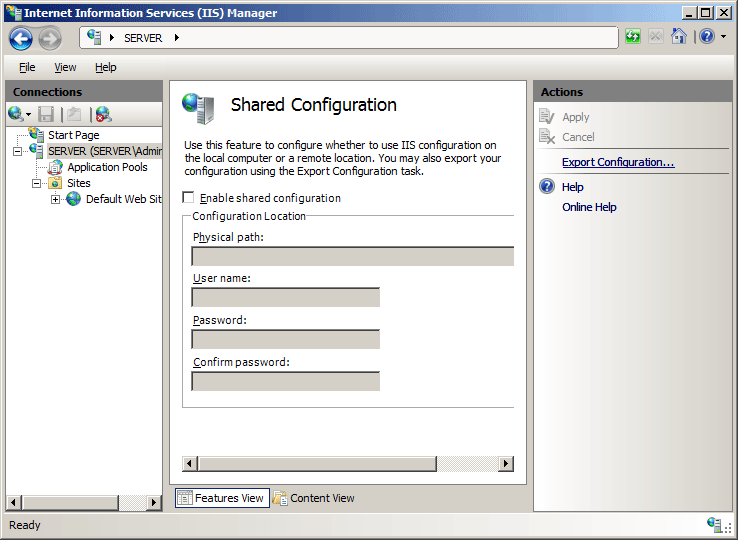 Screenshot of I I S Manager Actions pane.