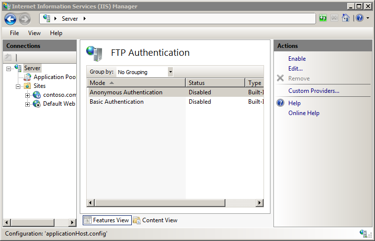 Screenshot of the Windows Features dialog box. F T P Extensibility is highlighted in the expanded menu.
