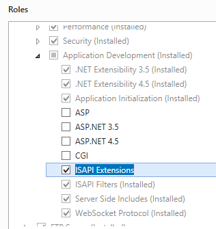 Screenshot of the I S A P I Extensions option being highlighted and selected.