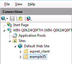 默认网站节点下子节点树视图的屏幕截图，其中突出显示了示例 35 文件夹。