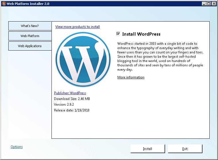 “安装 WordPress”对话框的屏幕截图。