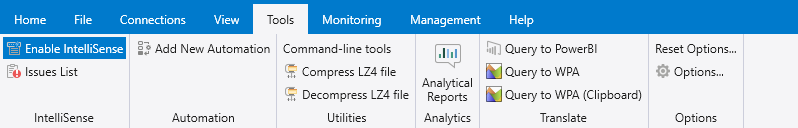 显示其六个部分的“工具”选项卡的屏幕截图。