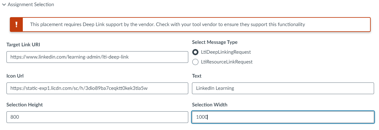 Assignment Selection Configuration