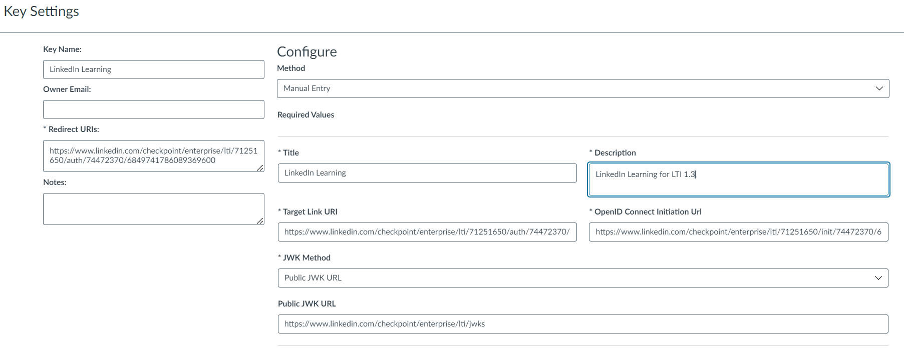 Key Settings Configuration