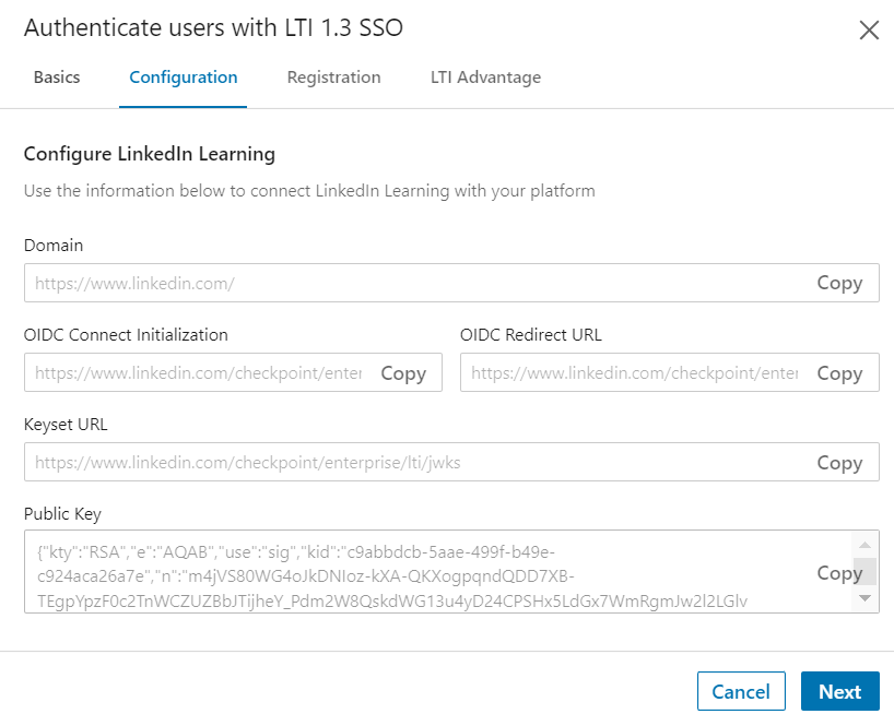 LTI Configuration Screen