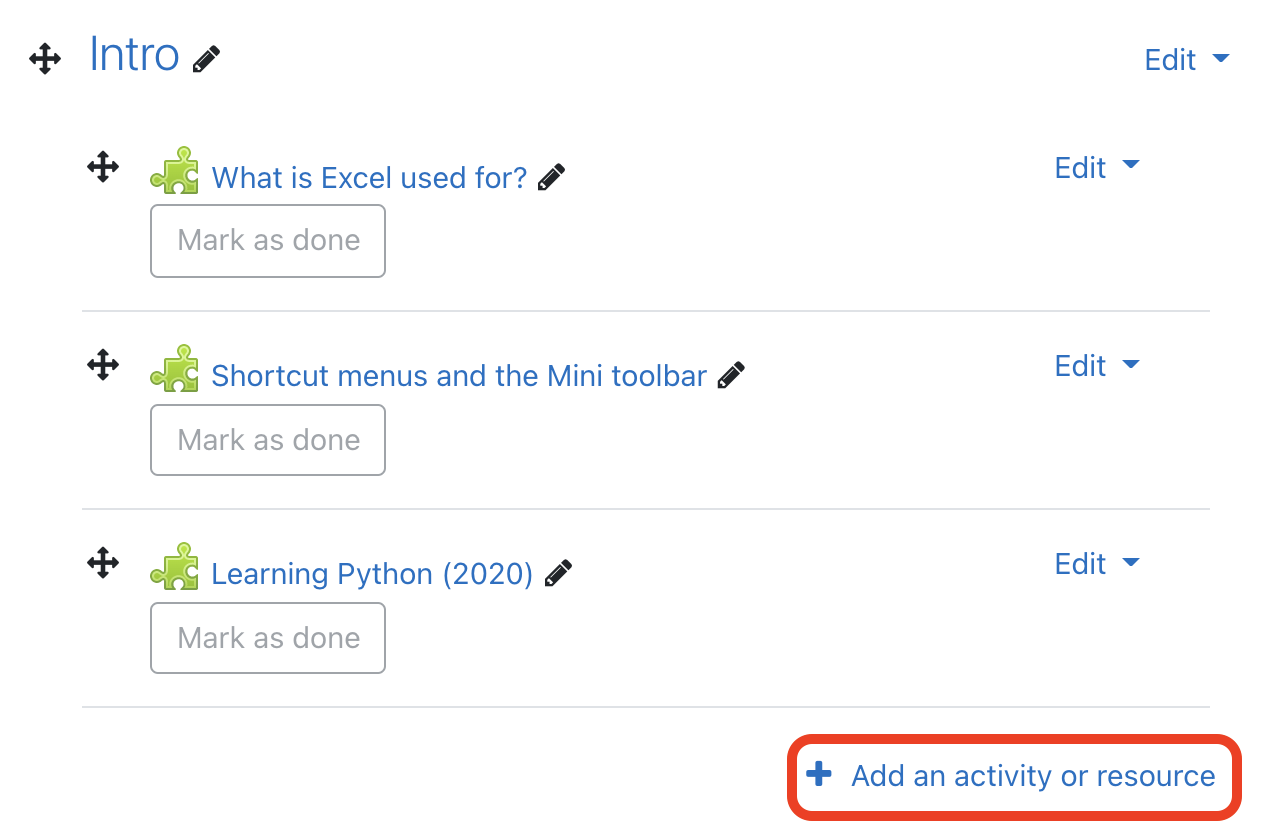 Add Activity or Resource