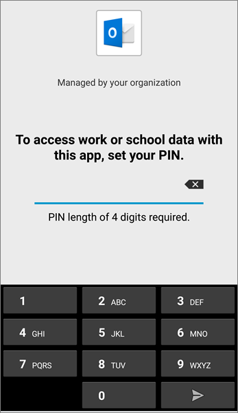 在 Android 中设置 Outlook 应用的 PIN。