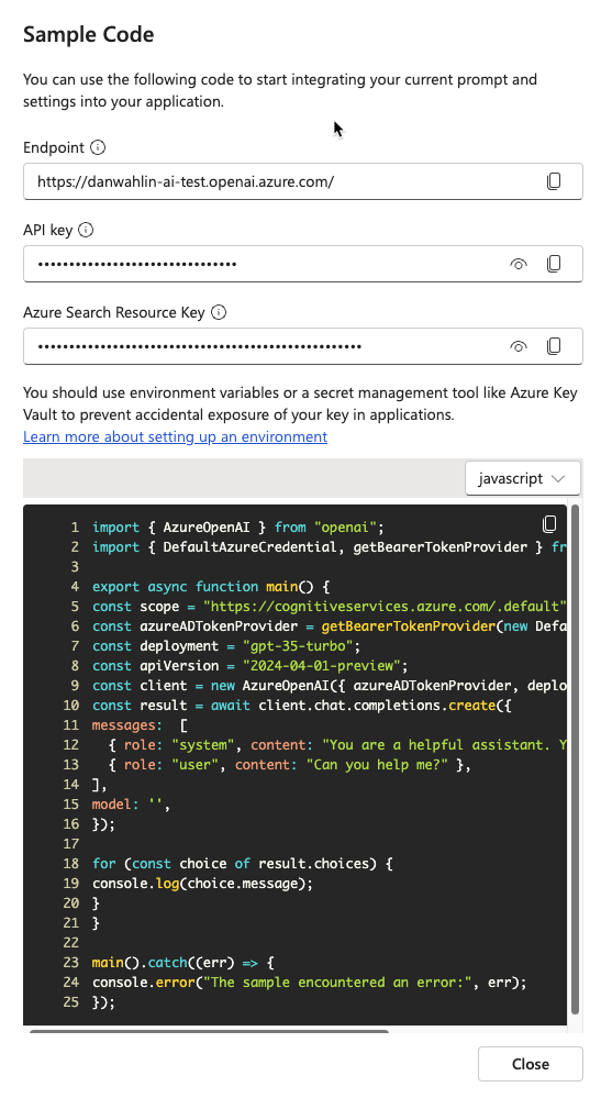 Azure OpenAI Studio 聊天会话 - 示例代码