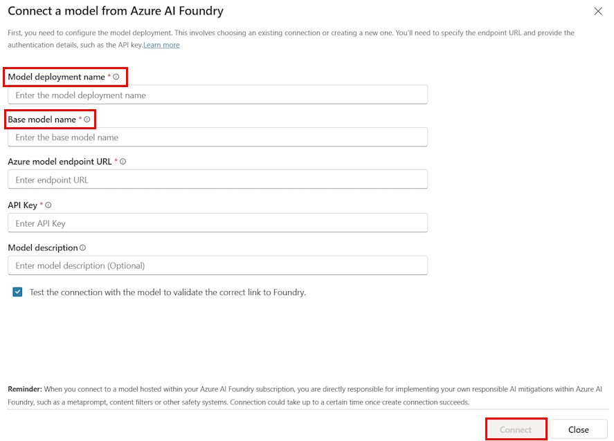 “连接来自 Azure AI Foundry 的模型”界面的截图。