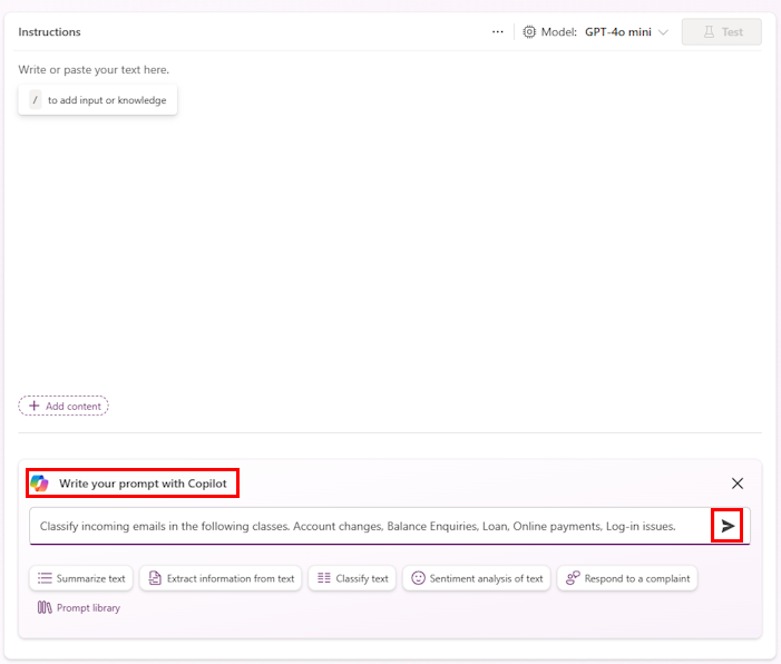 用 Copilot 编写的提示的屏幕截图。