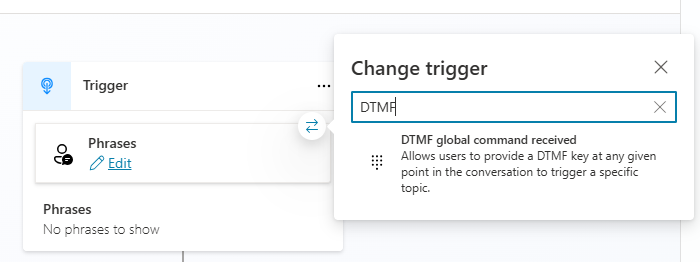 “DTMF 全局命令已接收”图标的屏幕截图。