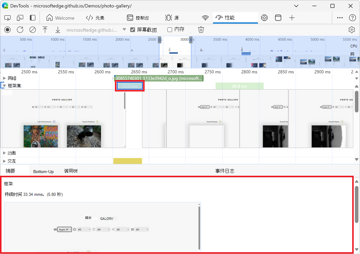 在“摘要”选项卡中查看框架