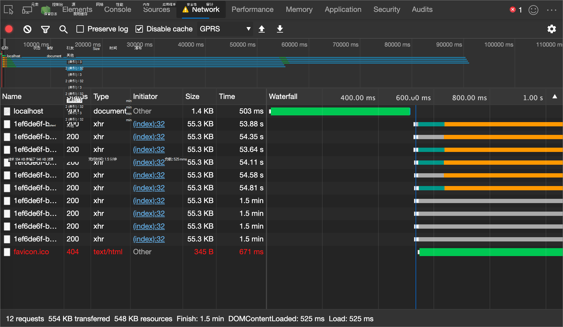 具有慢速到第一字节的请求示例