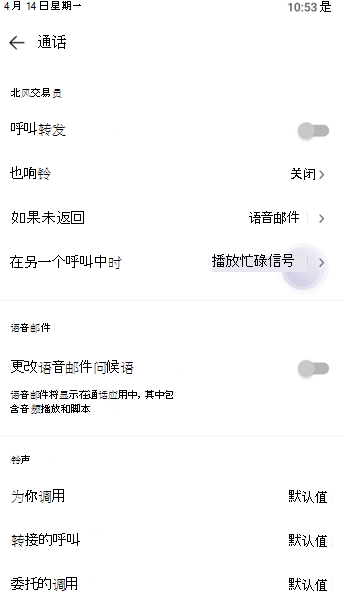 显示“忙碌”设置的屏幕截图。