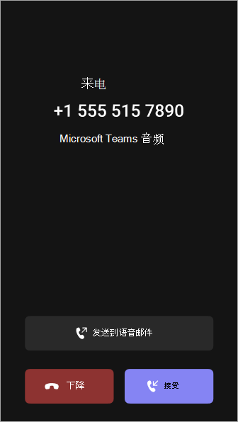 显示来电屏幕的屏幕截图。