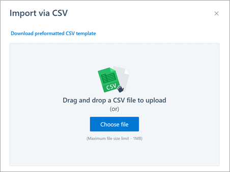 Screenshot of Import via CSV window.