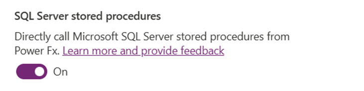 显示 SQL Server 存储过程切换设置为开的屏幕截图。
