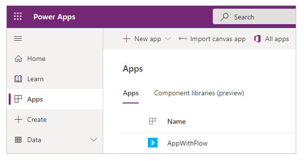 显示运行 AppWithFlow 应用程序位置的屏幕截图。
