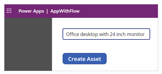 显示输入值和“创建资产”按钮的截图。