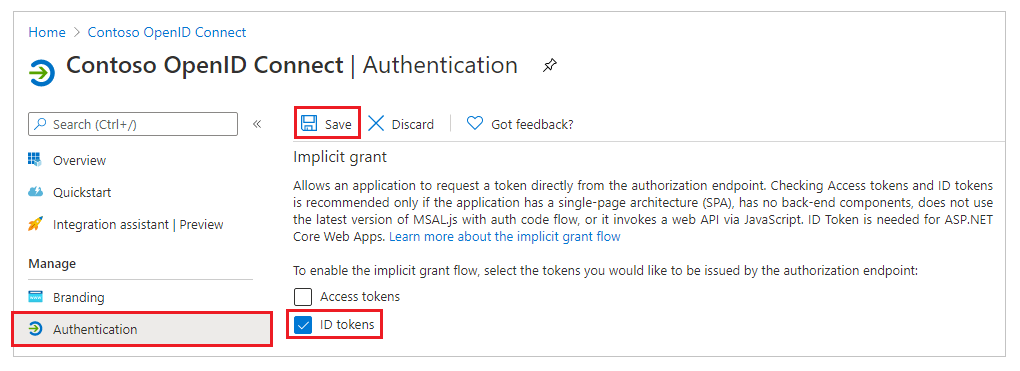 使用 ID 令牌启用隐式授予流 使用 ID 令牌启用隐式授予流。
