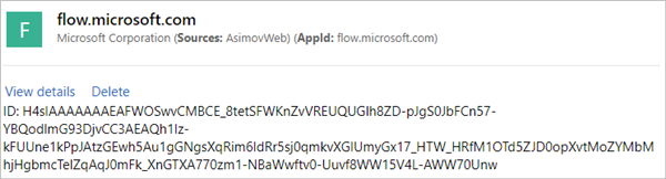 在 Microsoft 隐私面板中删除 Power Automate 事件的屏幕截图。