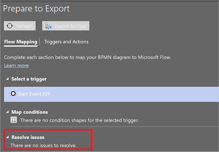Prepare to Export 控件上没有问题的屏幕截图。