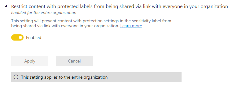 限制通过链接与组织中的所有人共享包含受保护标签的内容。