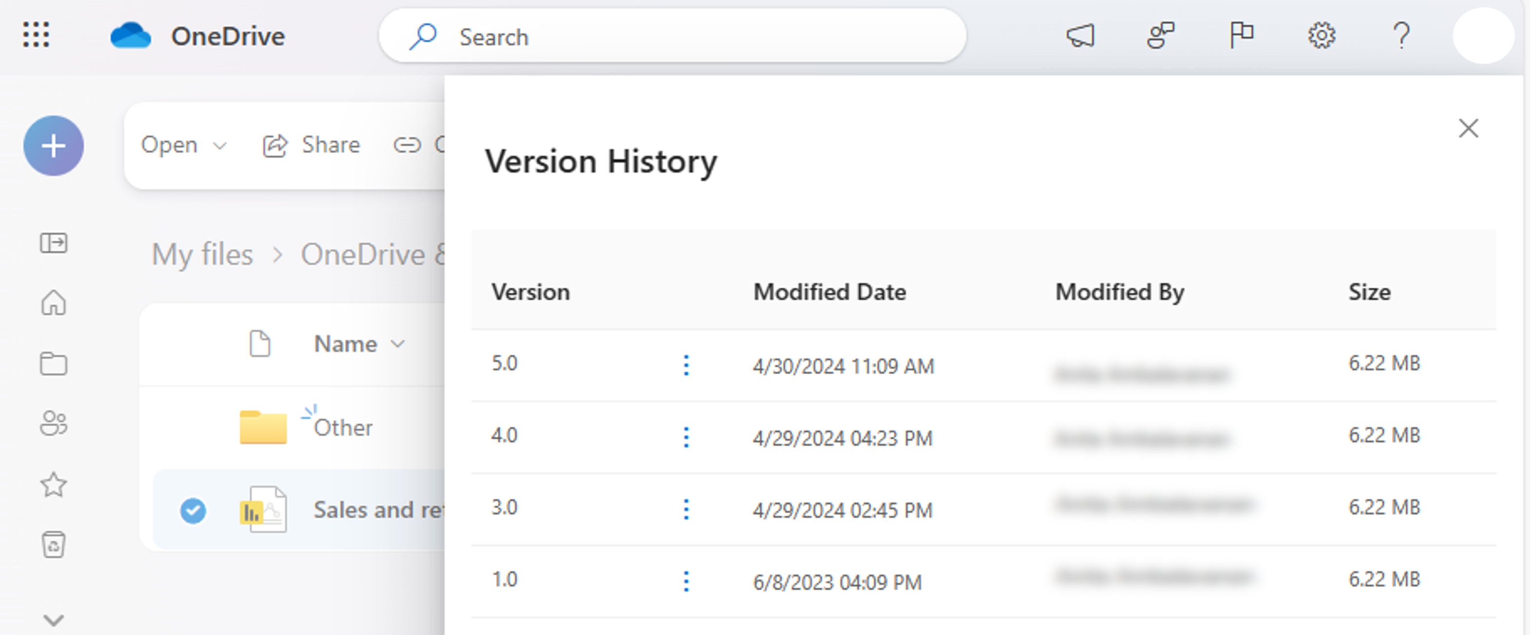版本历史记录的屏幕截图。