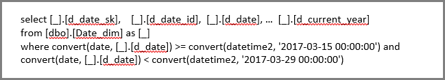 Screenshot that shows filtering rows in a native SQL query.