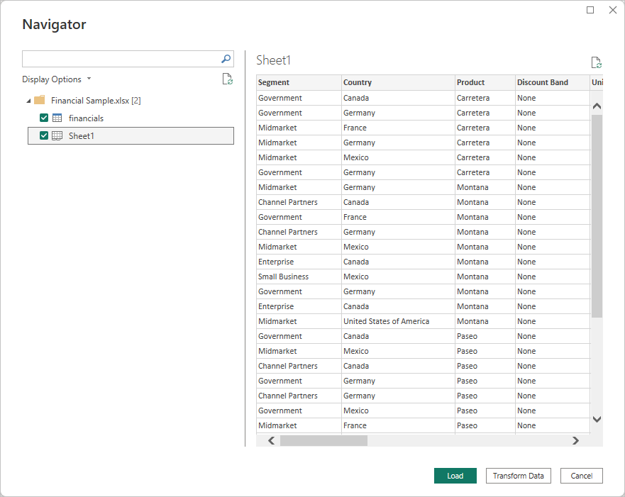 Select data in Navigator window