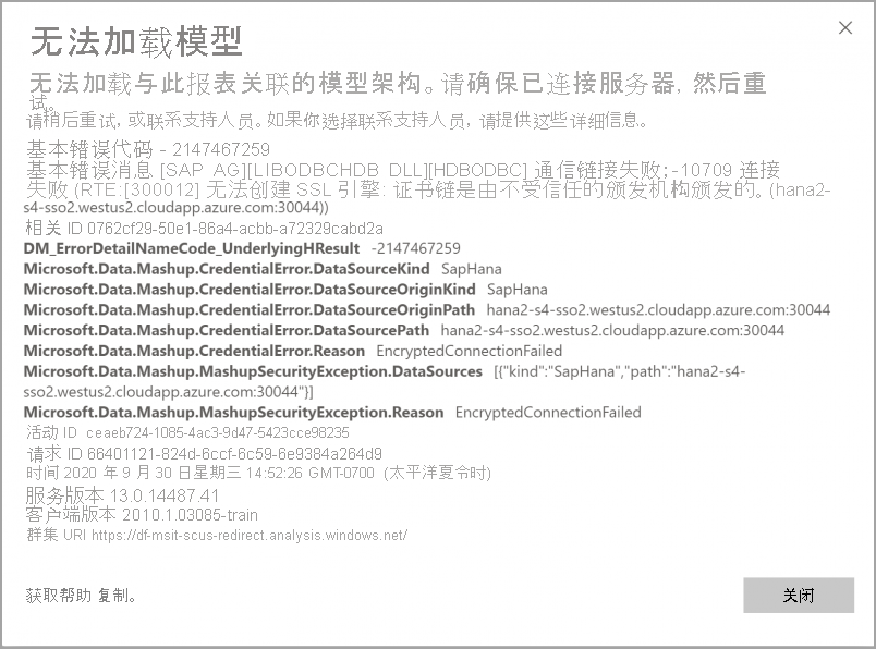 Screenshot of a 'Cannot load model' troubleshooting SSL error window.