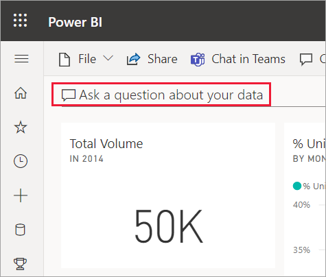 Screenshot of Ask a question about your data in a red box on the visual dashboard.