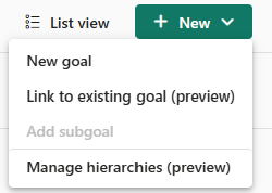 用于链接记分卡中指标的选项的屏幕截图。