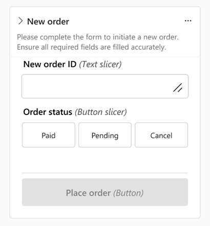 显示包含两个切片器和一个数据函数按钮的报表示例的屏幕截图。