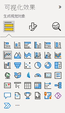 Power BI Desktop 的屏幕截图，其中显示了“可视化效果”窗格。