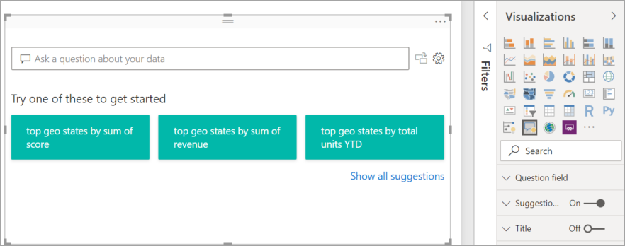 Screenshot of the resized Q&A visual on the report canvas in Power BI.