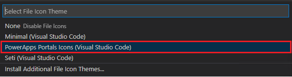 截图显示在为 Power Apps Portals Icons 选择主题。