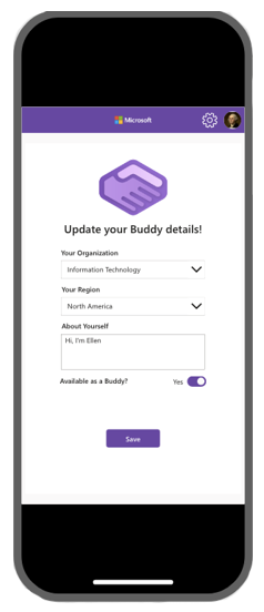 Onboarding Buddy 应用程序的“更新您的联系人详细信息”屏幕截图。