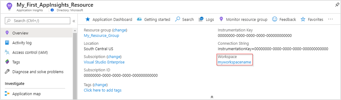 显示工作区名称的屏幕截图。