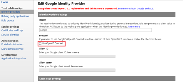 Edit Google Identity Provider dialog