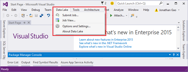 U-SQL Visual Studio 菜单