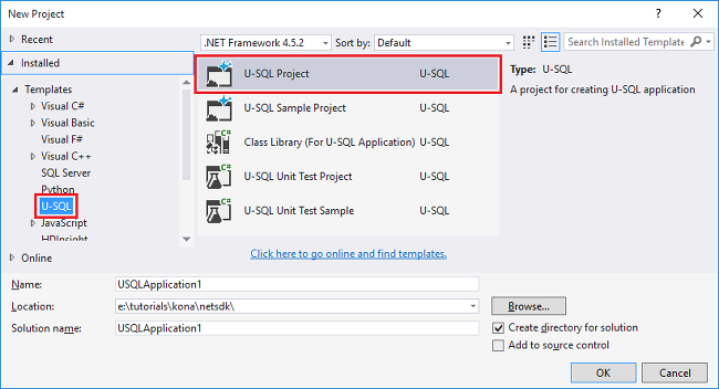 新的 U-SQL Visual Studio 项目