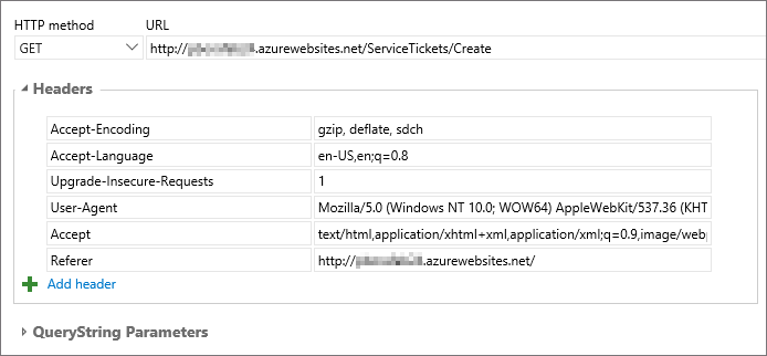 Details of the selected request URL